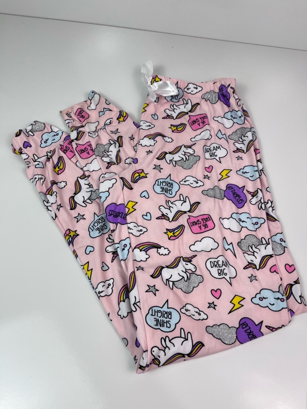 Kids Girls Pajama Pants Pj Pjs Pink Unicorn size Medium Drawstring